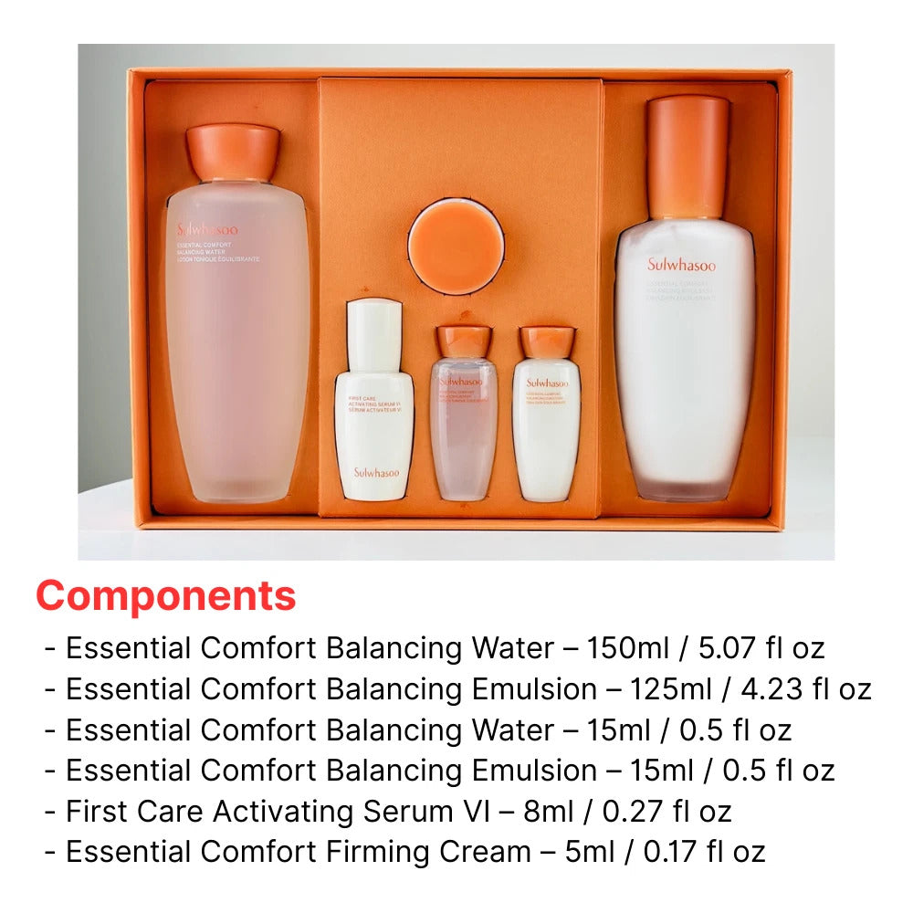 Sulwhasoo Essential Comfort Daily Routine Skin Care Set, 9 Boxes, 54 items.